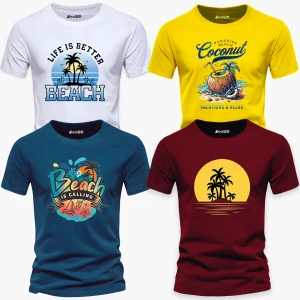 Pack of 4 Beach Coconut Tree Mens Printed T-Shirts