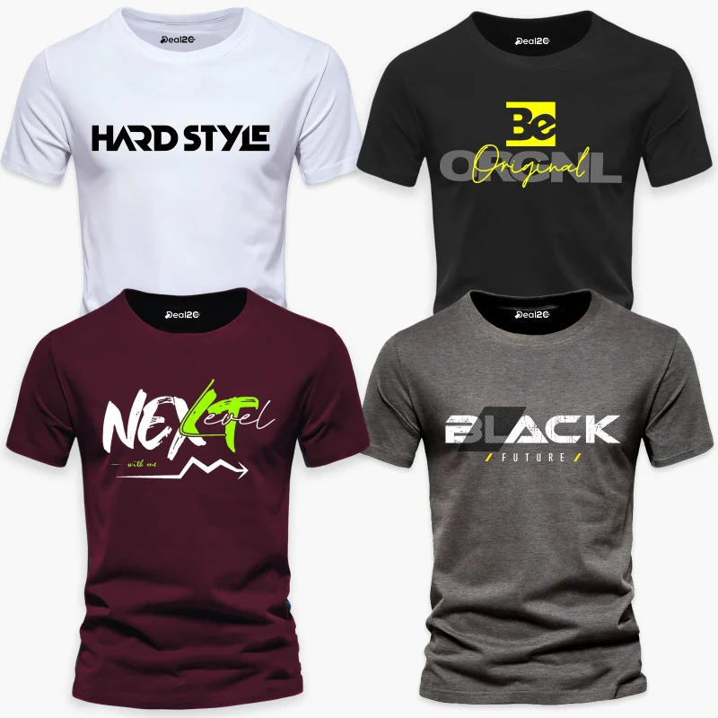 Pack of 4 Next Future Be Hard Mens Printed T-Shirts