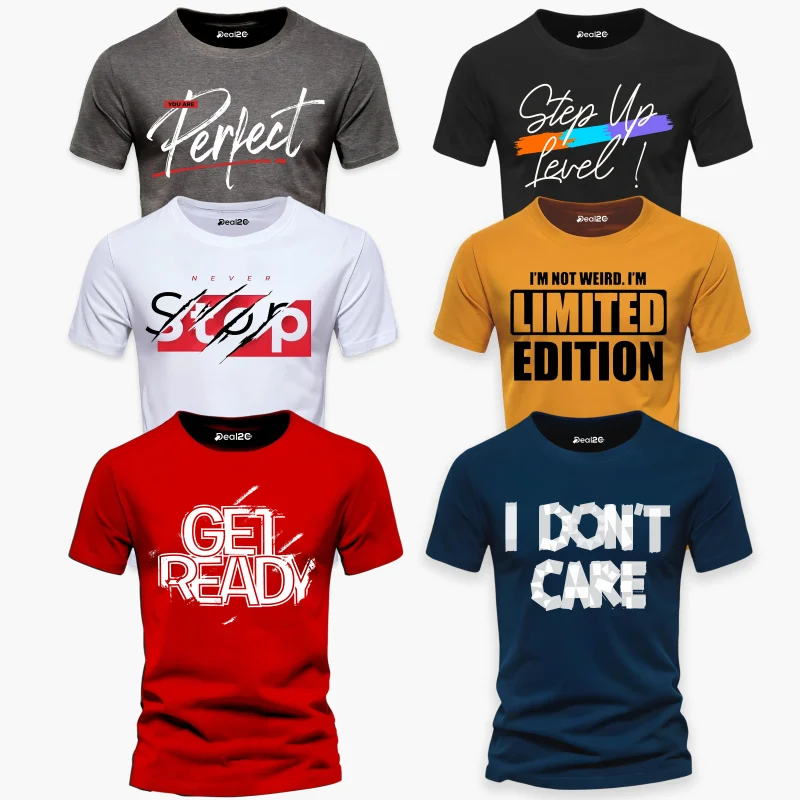 Pack of 6 Perfect Limited Ready Up Stop Mens Printed T-Shirts