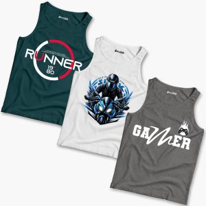 Pack of 3 Runner Bike Gamer Kids Printed Tank Tops