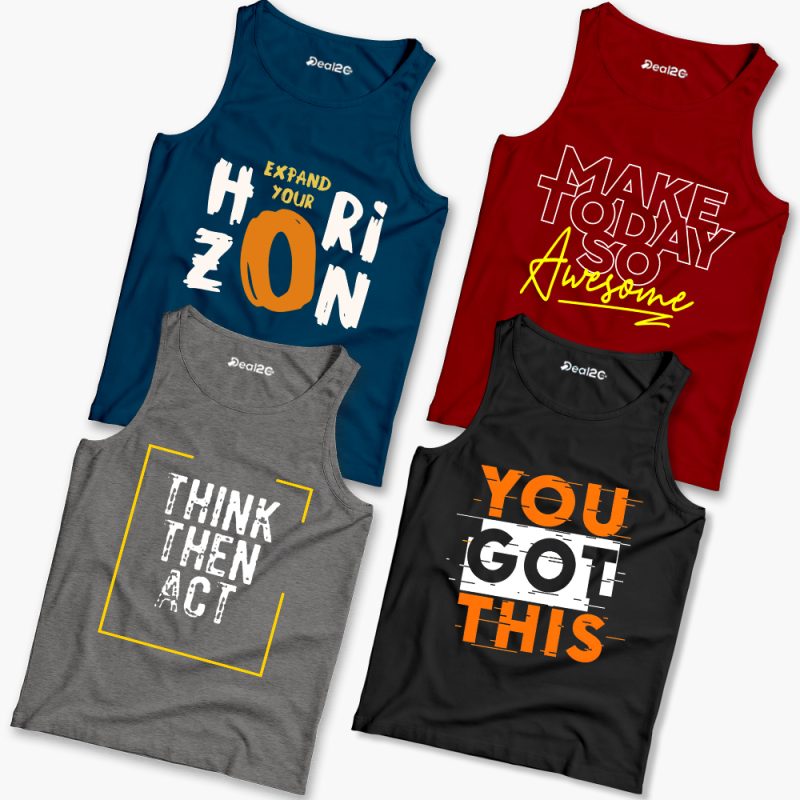 Pack of 4 Think Awesome Horizon Act Kids Printed Tank Tops