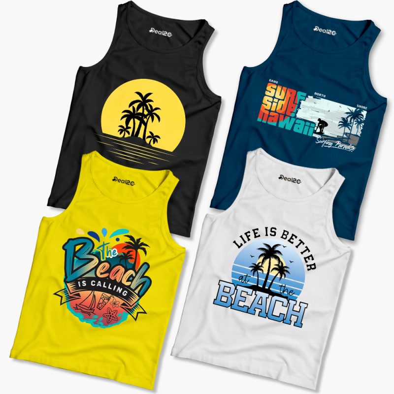 Pack of 4 Surf Beach is Calling Kids Printed Tank Tops