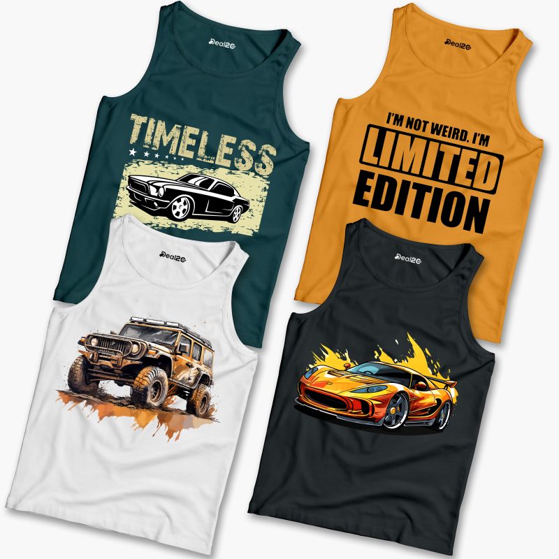 Pack of 4 Timeless Auto Limited Kids Printed Tank Tops