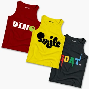 Pack of 3 Goat Dino Smile Kids Printed Tank Tops