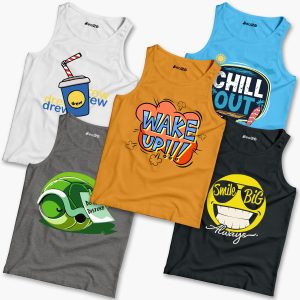 Pack of 5 Wake Up Smile Chill Drew Kids Printed Tank Tops