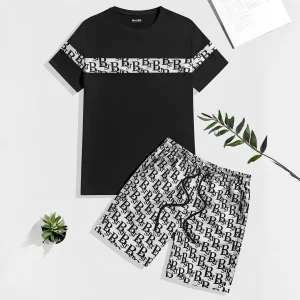 Casual Men Letter Print T-Shirt And Shorts Summer Set