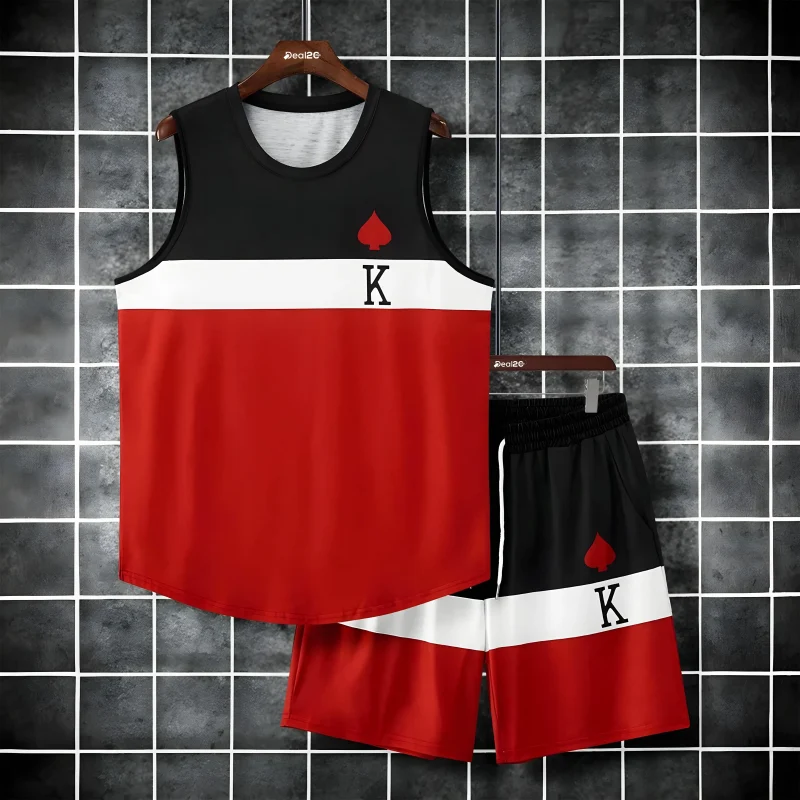 K Spades Printed Tank Top and Shorts Set for Men