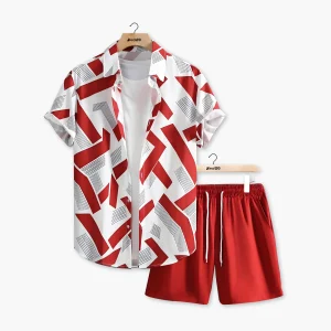 Men Geometric Print Casual Summer Short Suit Set