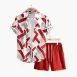 Men Geometric Print Casual Summer Short Suit Set
