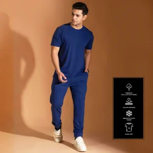 Navy Blue Premium Round Neck Half Sleeve Comfortable Bamboo Track Suit For Men