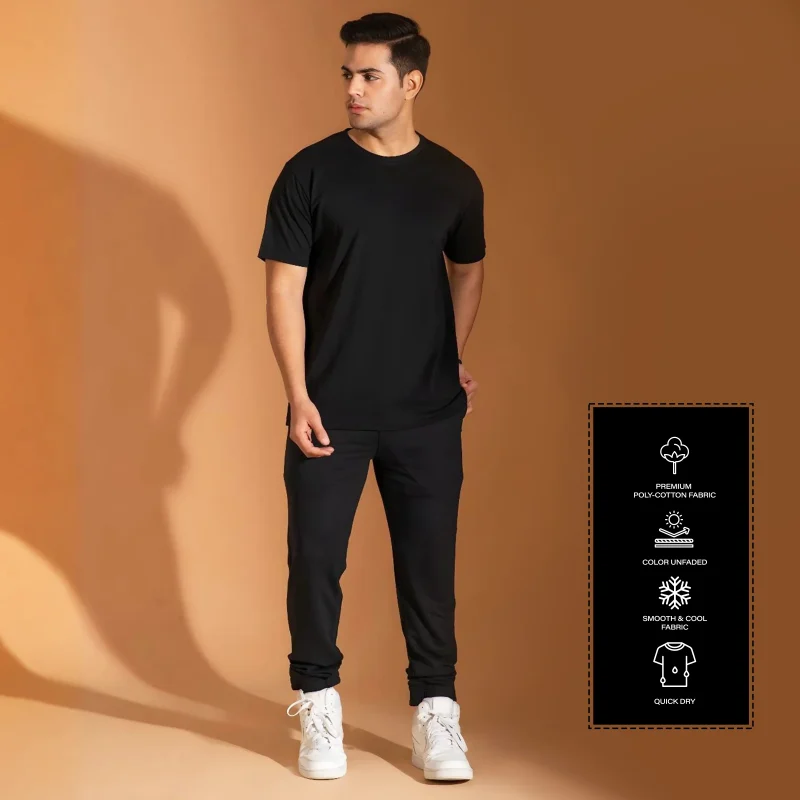 Black Premium Round Neck Half Sleeve Comfortable Bamboo Track Suit For Men