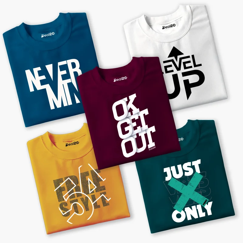 Pack of 5 Never Mind Only Level Style Printed Summer T-Shirts For Tween Kids