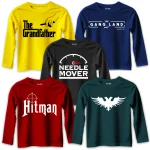 Pack of 5 The Needle Gang Hitman Printed Long Sleeve T-shirts For Tween Kids