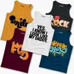 Pack of 5 Yes Keep Smile Fox Cock Kids Printed Tank Tops