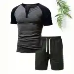 123 Mens Trendy Summer Co Ord with Henley Top and Shorts