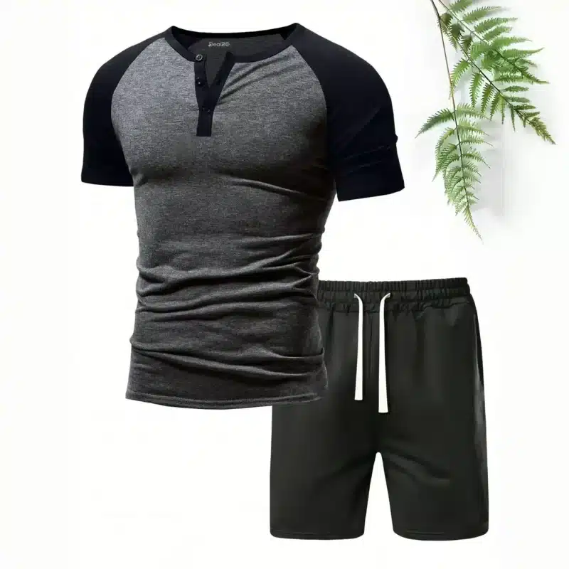 Mens Trendy Summer Co Ord with Henley Top and Shorts