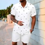 Modern Tropical Palm & Anchor Printed Summer Suit For Mens