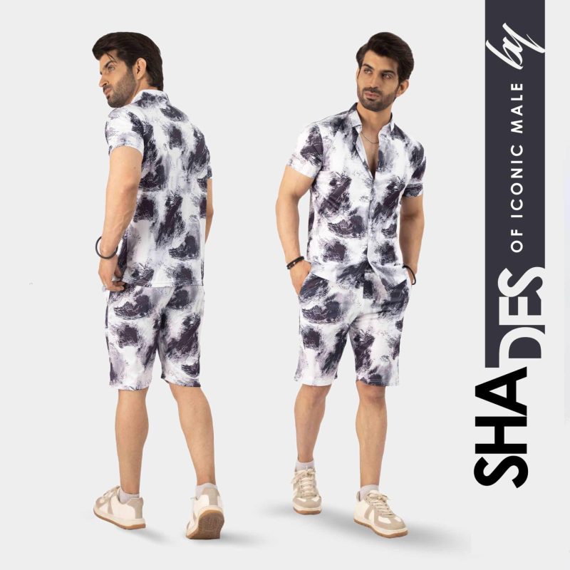 Artistic Abstract Print Summer Short Suit For Men