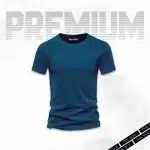 Teal Blue Basic Half Sleeves T-Shirt For Men