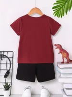 Dinosaur Graphic Printed Summer Short Suit For Kids