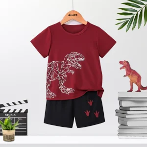 Dinosaur Graphic Printed Summer Short Suit For Kids