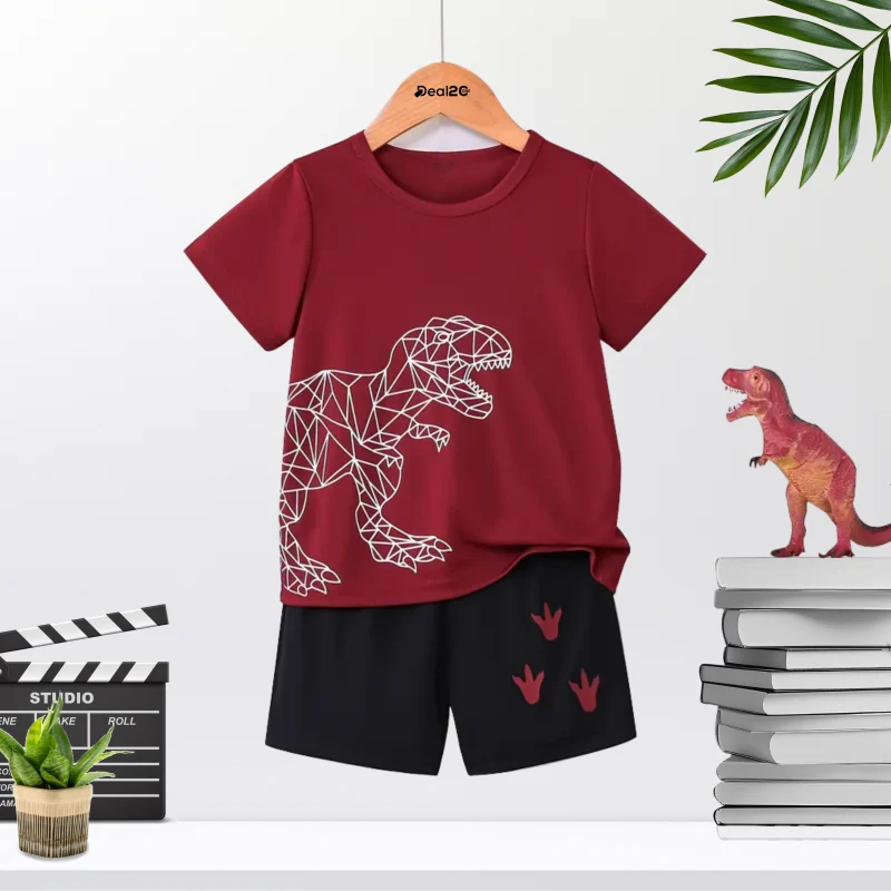 Dinosaur Graphic Printed Summer Short Suit For Kids