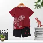 Dinosaur Graphic Printed Summer Short Suit For Kids