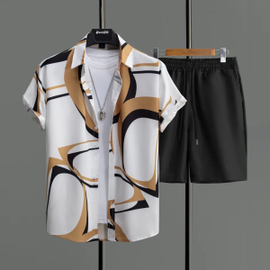 Golden Modern Geometric Summer Co-Ord Set For Men