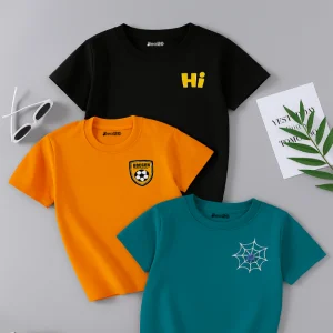 Pack of 3 Hi Football Spider Printed Summer T-Shirts For Kids