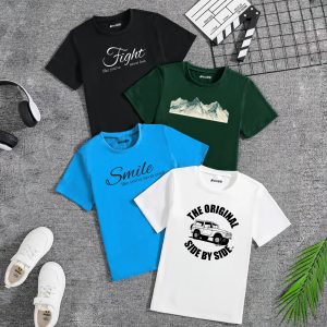 Pack Of 4 Fight Smile Mountain Ride Printed Summer T-Shirts For Tween Kids