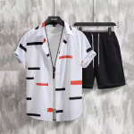Spring And Summer Lapel Loose Striped Short Suit For Men