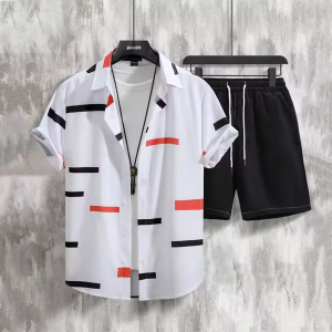 Spring And Summer Lapel Loose Striped Short Suit For Men