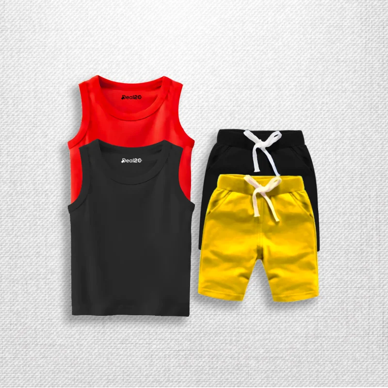 Bundle Of 2 Plain Contrast Sando Suits For Kids