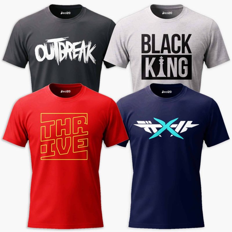pack of 4 copy Pack of 4 Outbreak King X Mens Printed T-Shirts