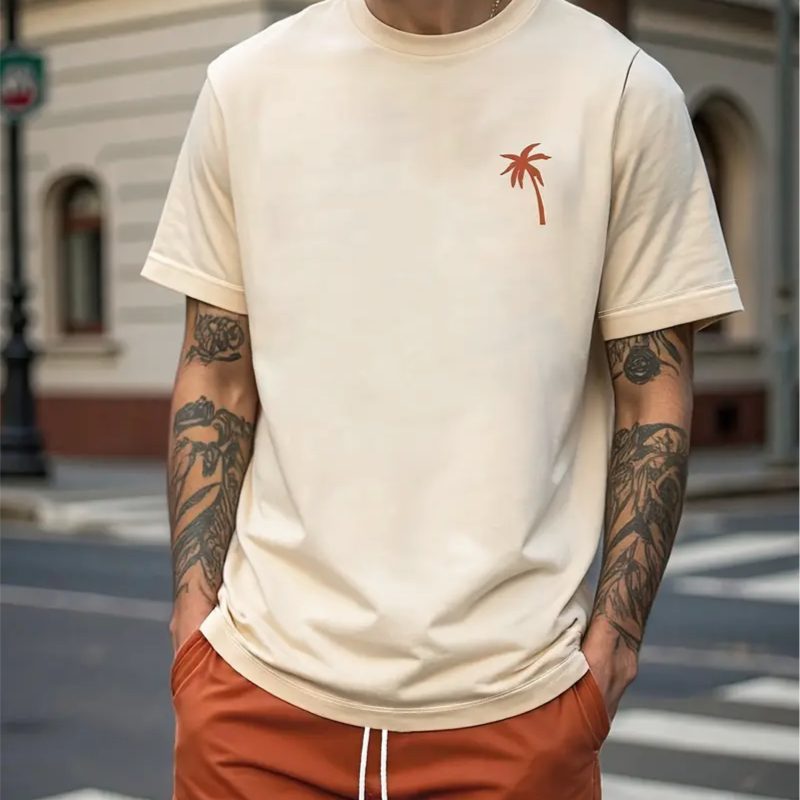 Palm Graphic Printed Casual Summer Short Suit For Men