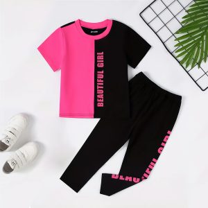 Beautiful Girl Printed Tracksuit Summer Trouser Suit For Kids