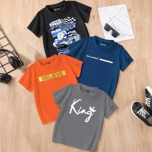 Pack of 4 Balance King Believe Printed Summer T-Shirts For Tween Kids