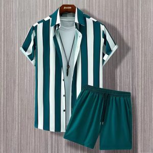 Retro Stripes Summer Casual Summer Short Suit For Men