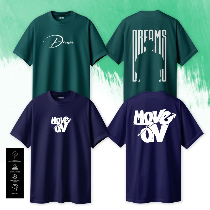 Pack of 2 Move On to Dream Oversized Printed T-Shirts For Men