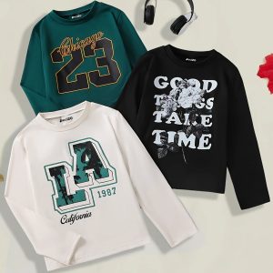 Pack of 3 Chicago Cali Time Printed Long Sleeve T-shirts For Tween Kids