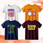 Pack of 4 Born Dino Good Time Printed Summer T-Shirts