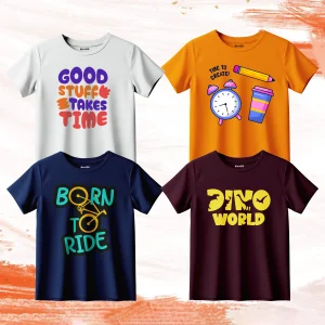 Pack of 4 Born Dino Good Time Printed Summer T-Shirts
