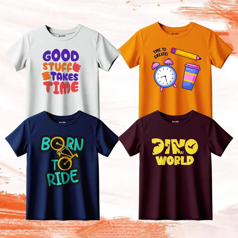 Pack of 4 Born Dino Good Time Printed Summer T-Shirts