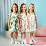 Pack of 3 Floral & Leaf Printed Summer Dresses for Girls