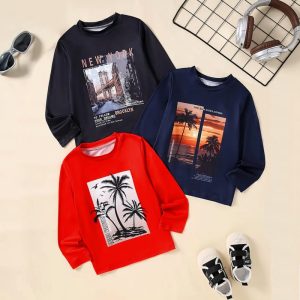 Pack of 3 New York Palm Printed Long Sleeve T-shirts For Tween Kids
