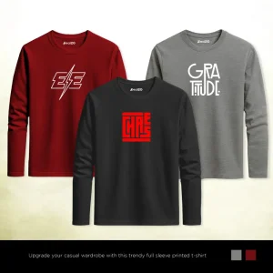 Pack of 3 Gratitude Chase Eye Mens Printed Long Sleeves T-Shirts