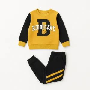 Kiddicave Printed Winter Contrast Sweatshirt Set For Young Boys