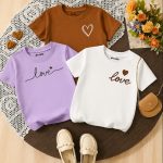 Pack of 3 Love Graphic Printed T-Shirts for Girls