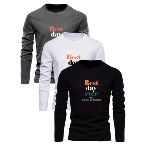 Pack of 3 Best Day Ever Printed Full Sleeve T-Shirts for Men