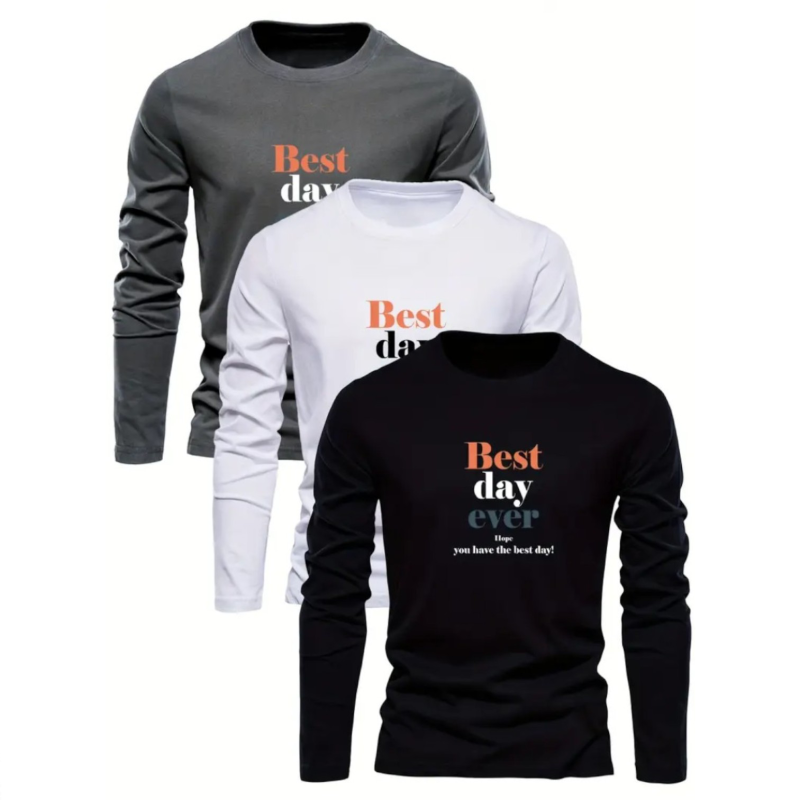 Pack of 3 Best Day Ever Printed Full Sleeve T-Shirts for Men